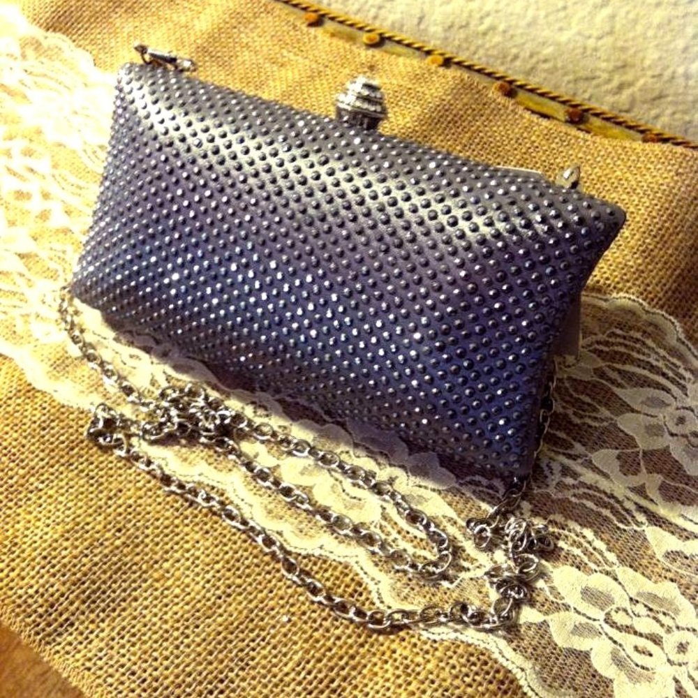 Silver Studded Grey Clutch